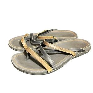 Chaco Cordova Sandals Women 8 Brown‎ Black Leather Strappy Flip Flops J104868